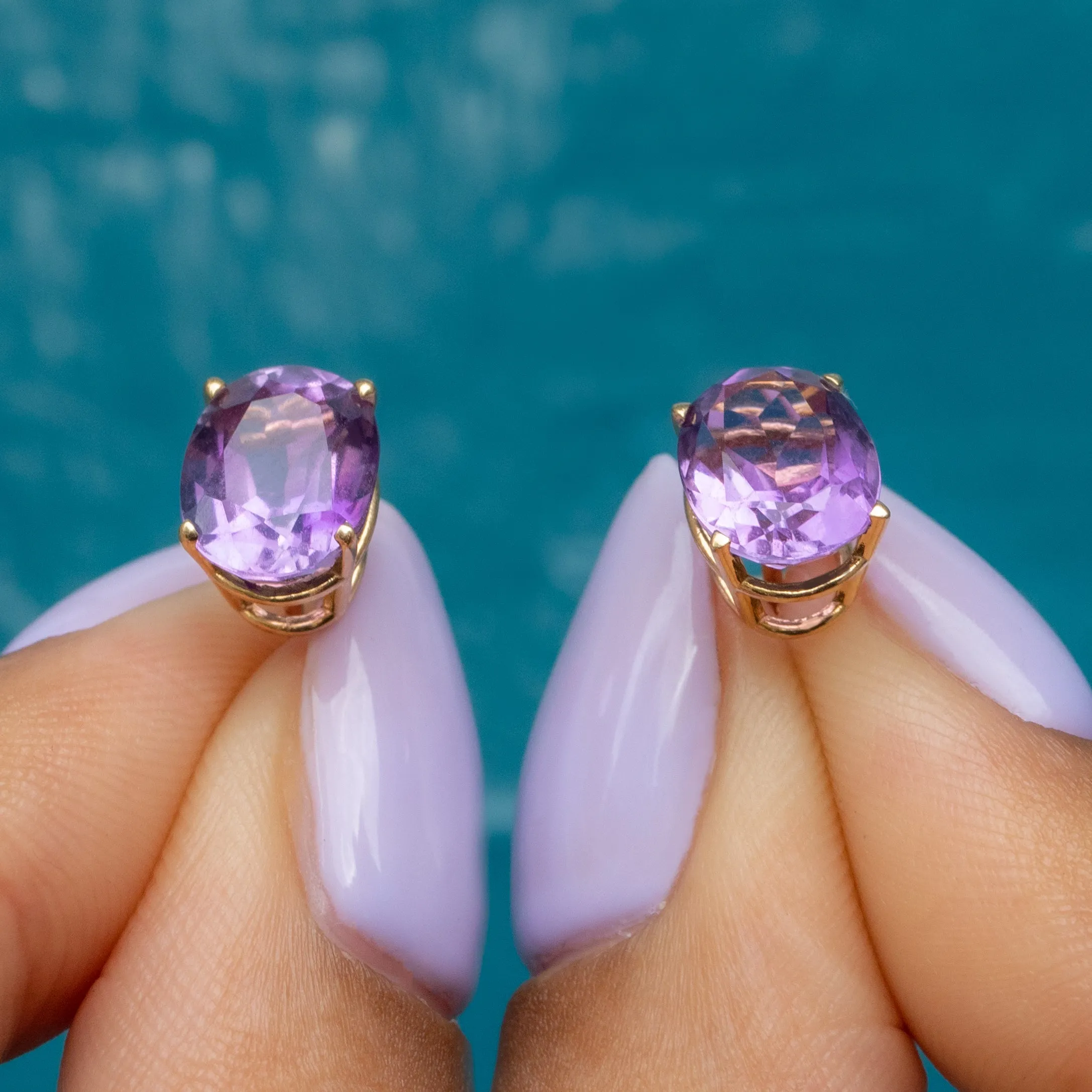 18ct Gold Amethyst Stud Earrings, 3.40ct