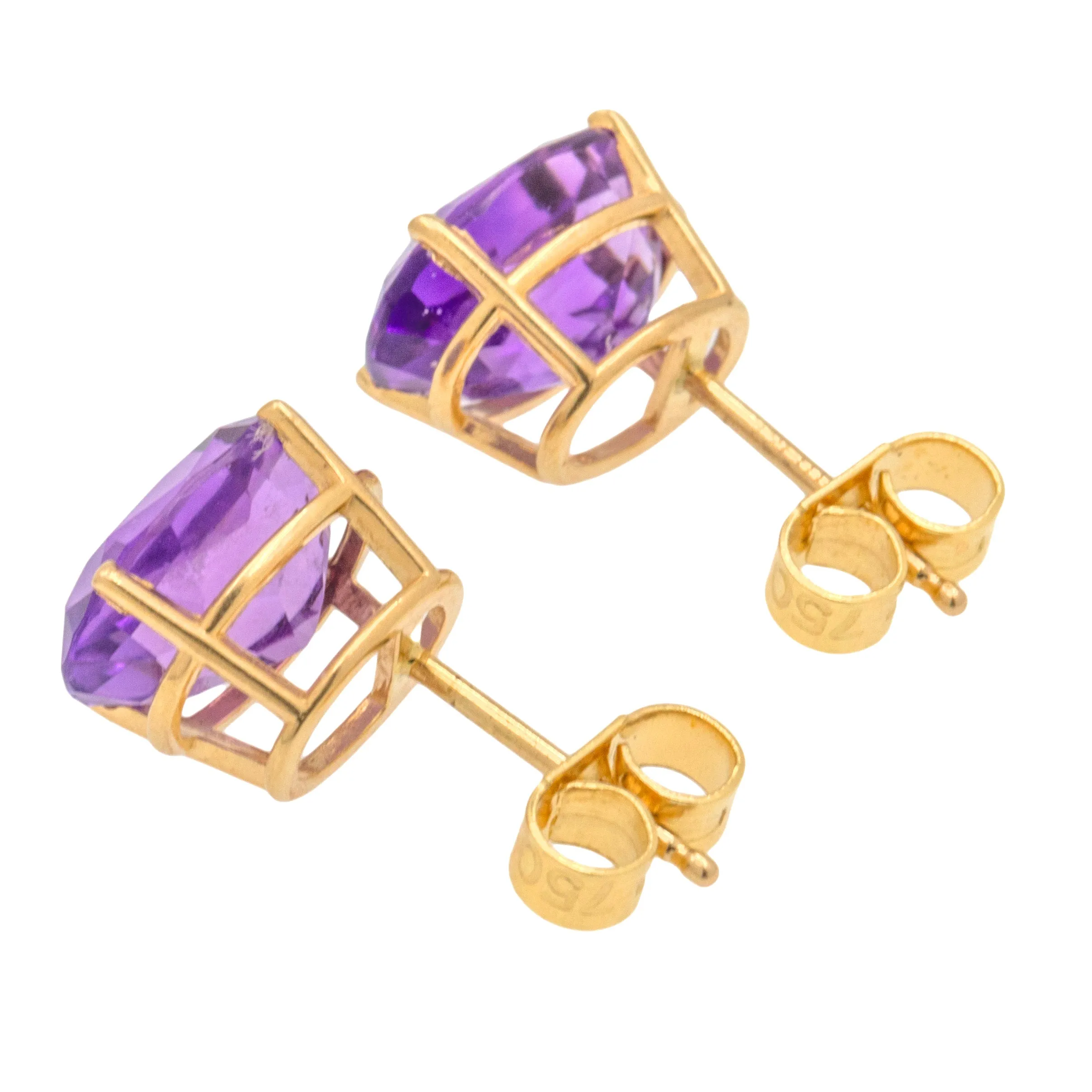 18ct Gold Amethyst Stud Earrings, 3.40ct