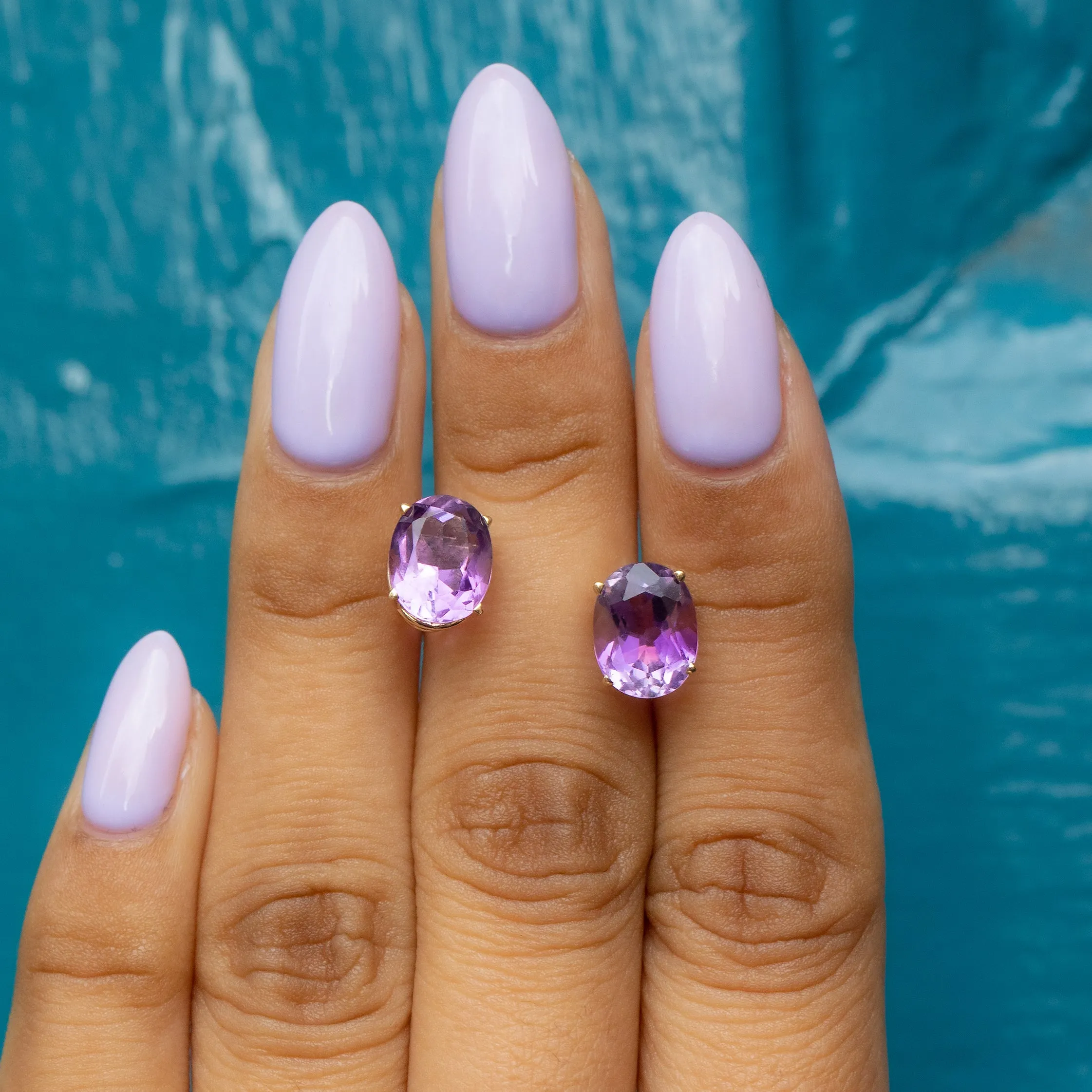 18ct Gold Amethyst Stud Earrings, 3.40ct