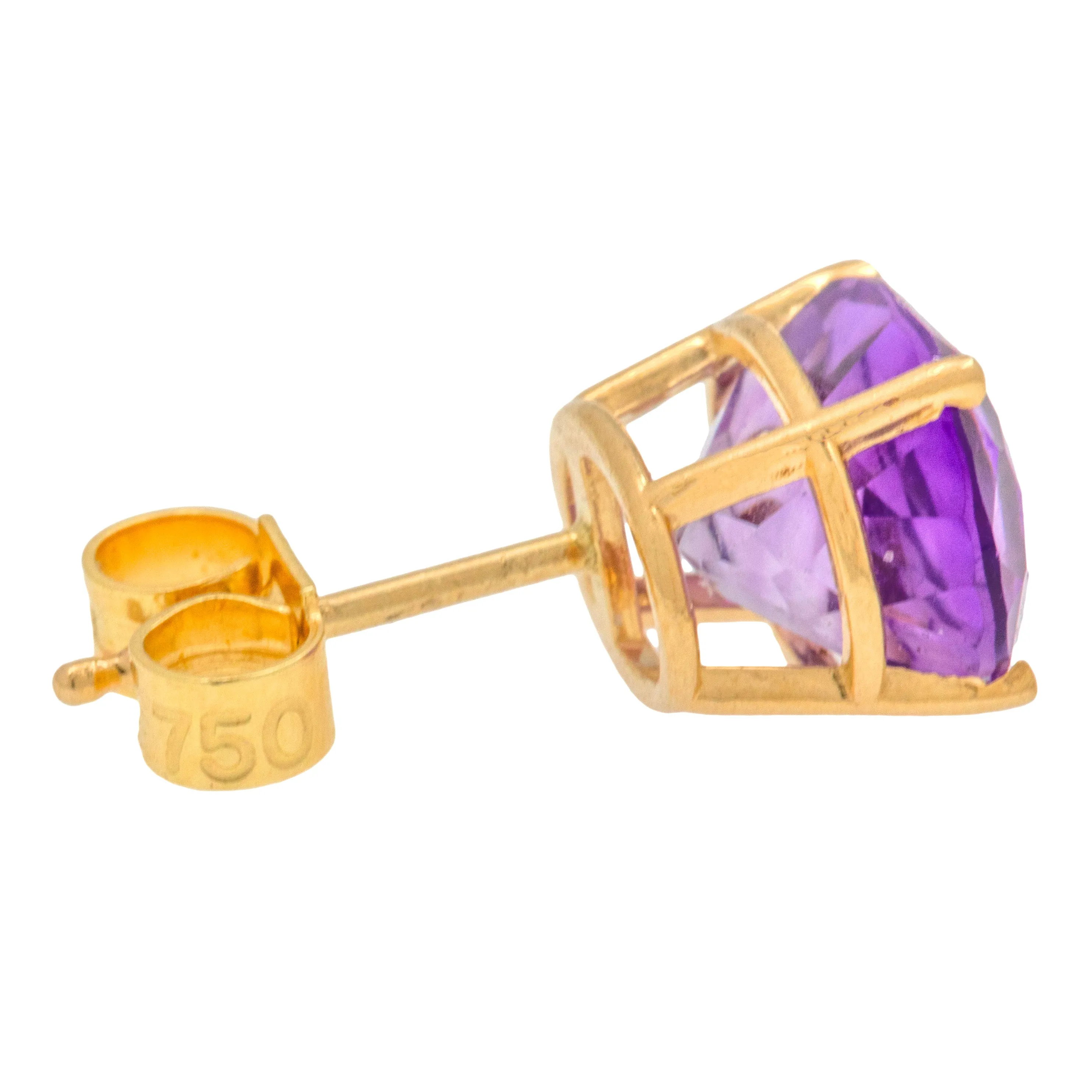 18ct Gold Amethyst Stud Earrings, 3.40ct
