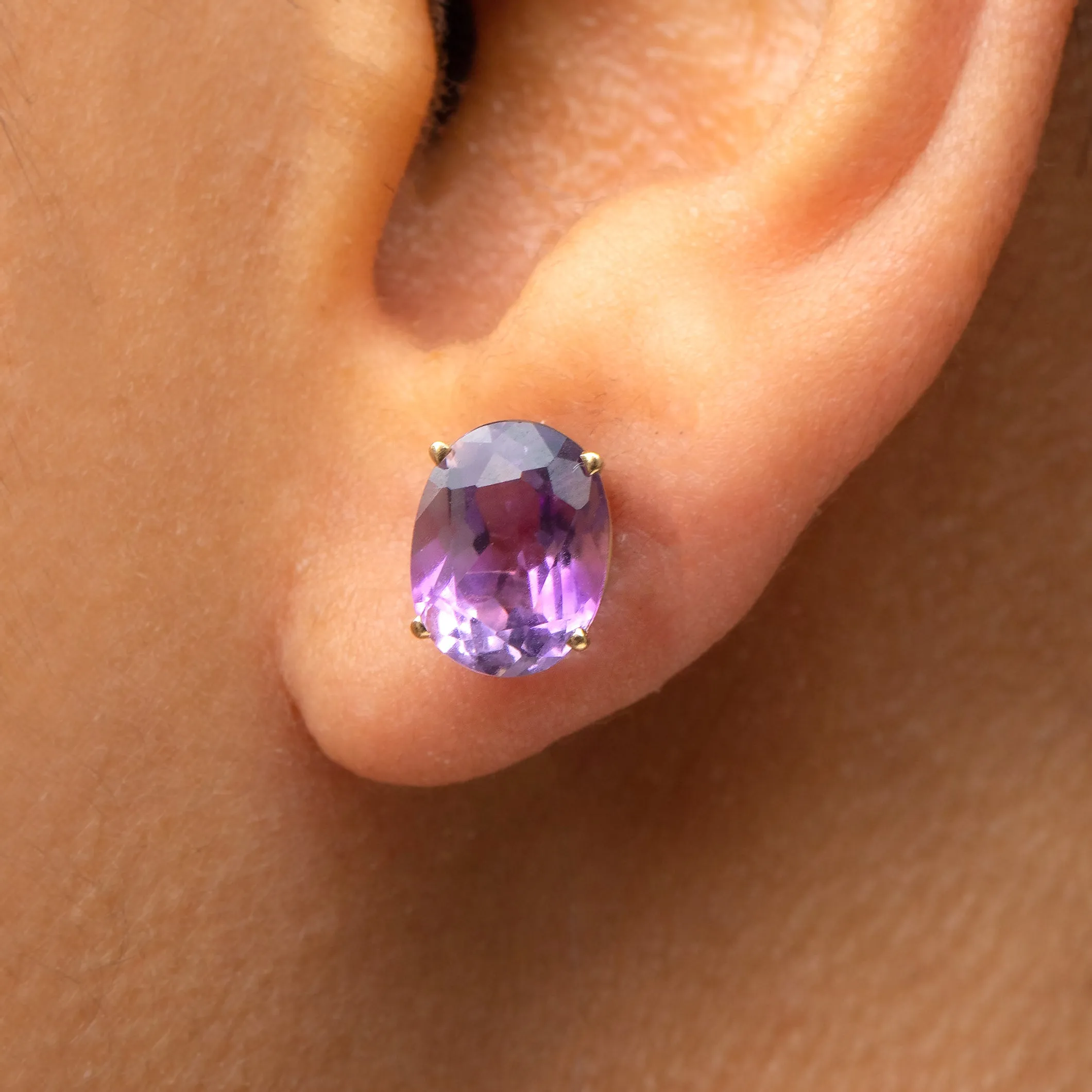 18ct Gold Amethyst Stud Earrings, 3.40ct