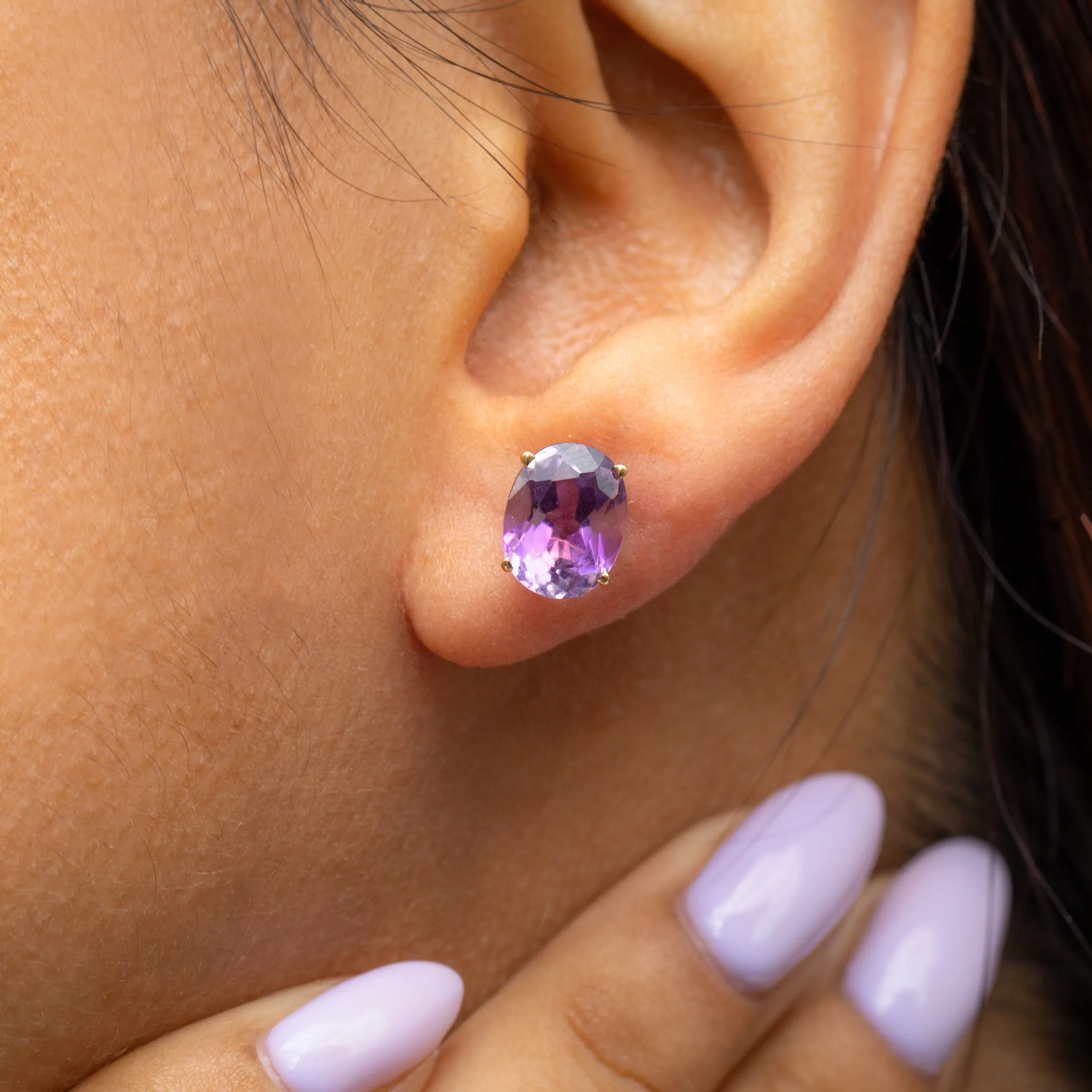 18ct Gold Amethyst Stud Earrings, 3.40ct