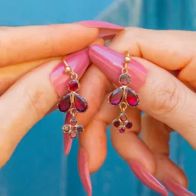 9ct Gold Georgian Flat-Cut Garnet Drop Earrings