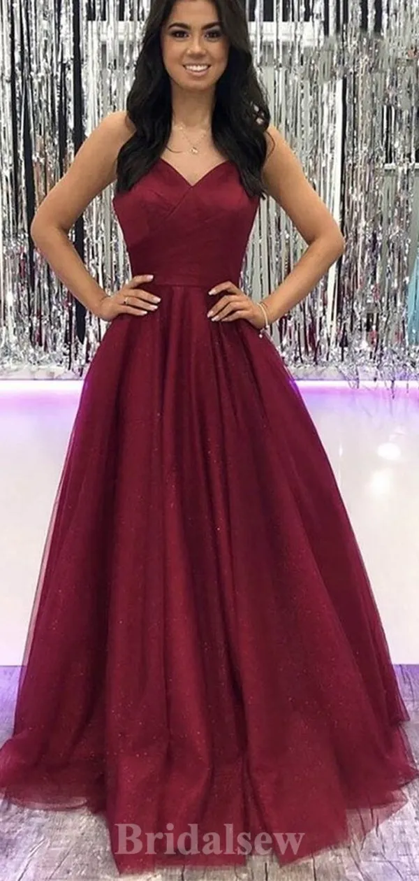 A-line New Spaghetti Straps Burgundy Elegant Modest Long Party Evening Prom Dresses PD1342