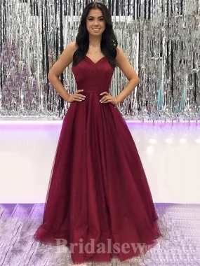 A-line New Spaghetti Straps Burgundy Elegant Modest Long Party Evening Prom Dresses PD1342
