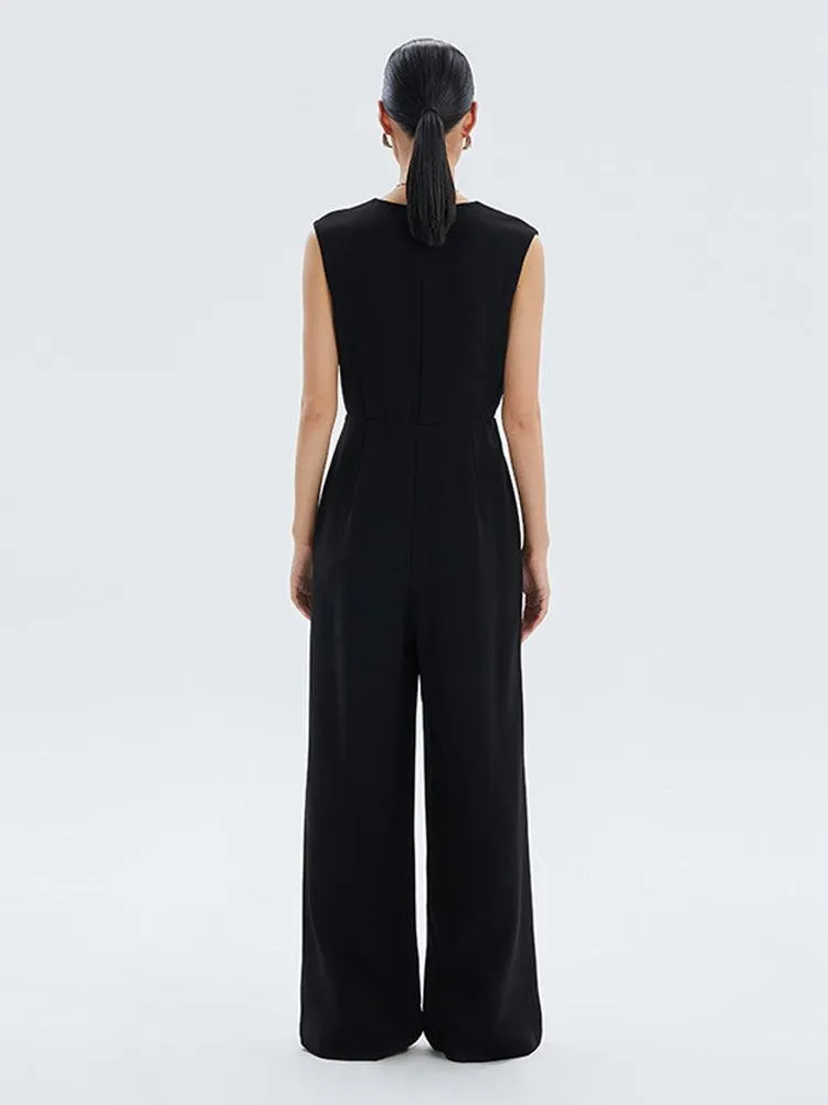 Acetate V-Neck Wide-Leg Jumpsuit