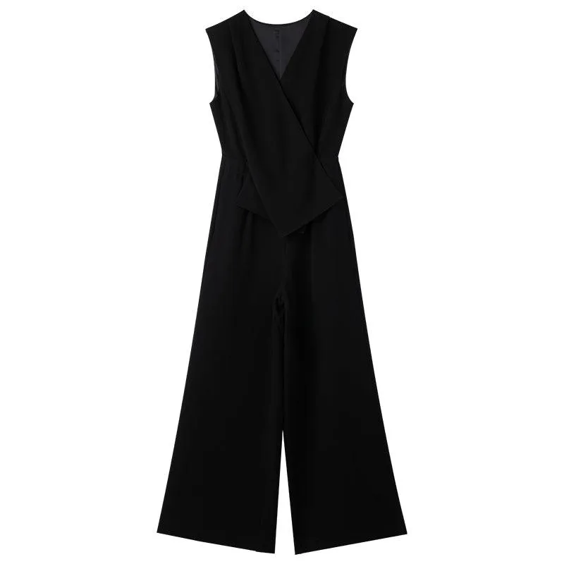 Acetate V-Neck Wide-Leg Jumpsuit
