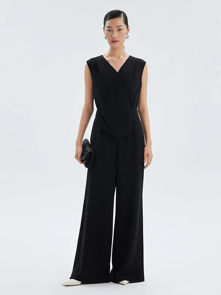 Acetate V-Neck Wide-Leg Jumpsuit
