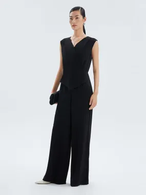 Acetate V-Neck Wide-Leg Jumpsuit