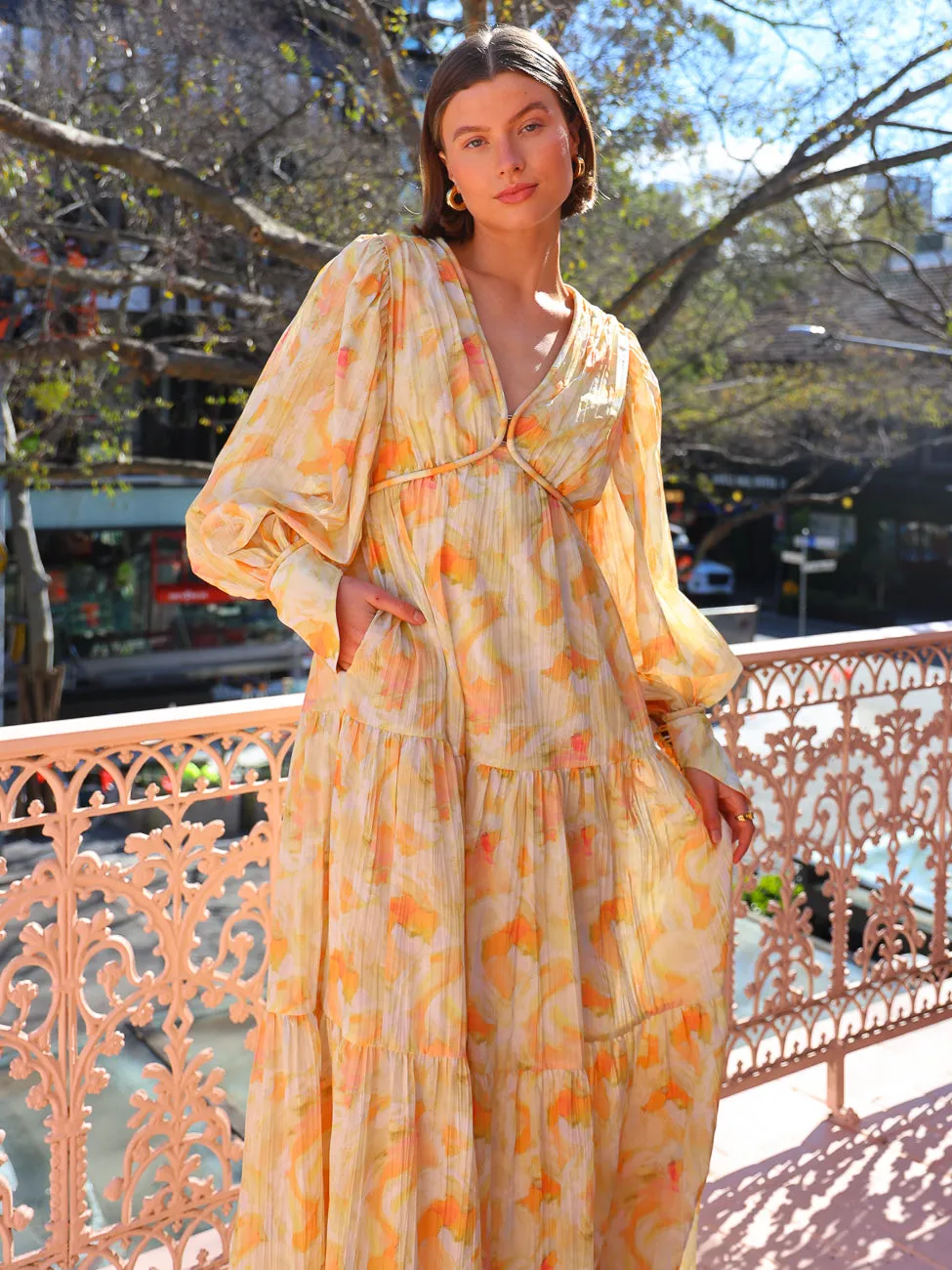 Acler Redford Maxi Dress in Ochre Cloud