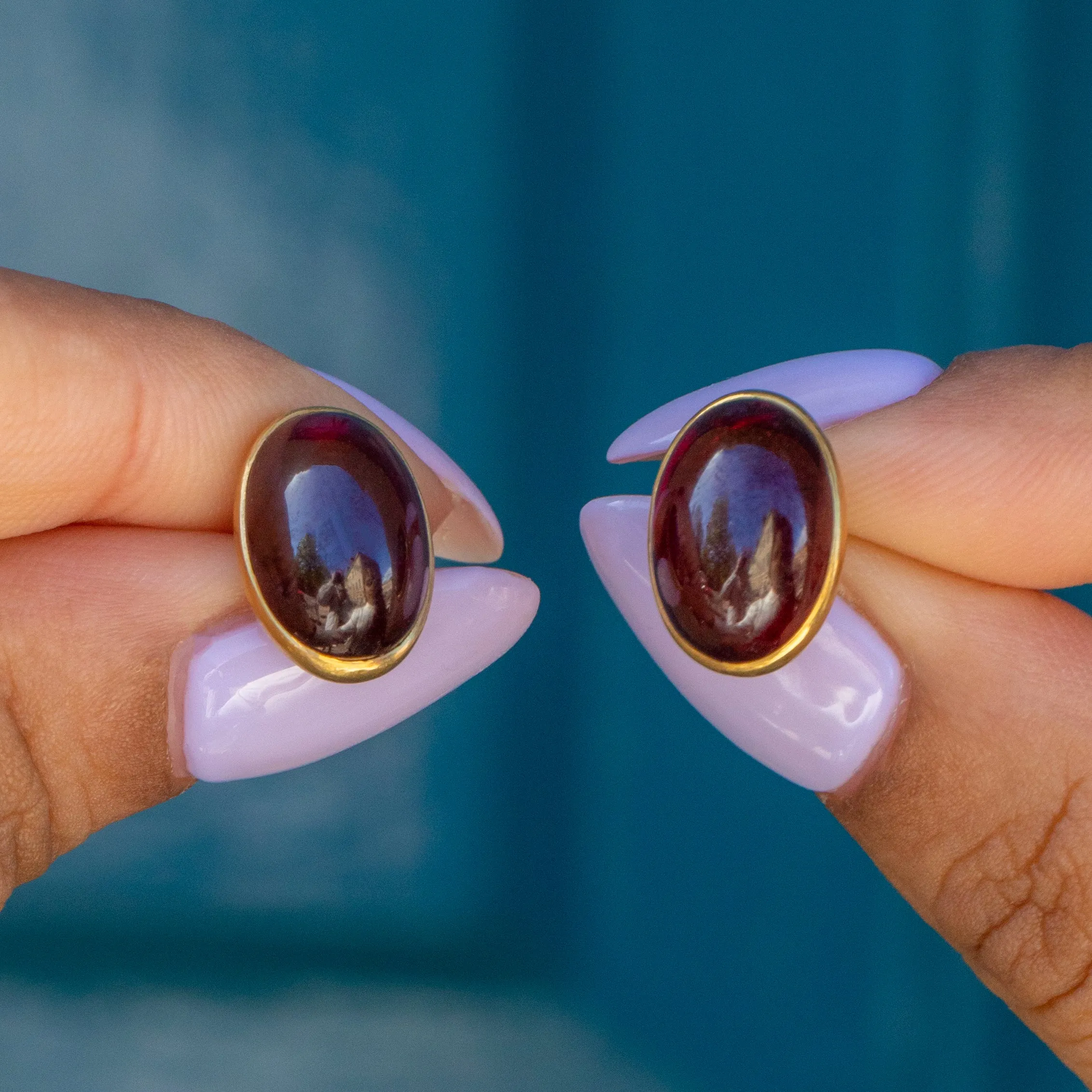 Antique 18ct Gold Garnet Cabochon Stud Earrings, 11.40ct