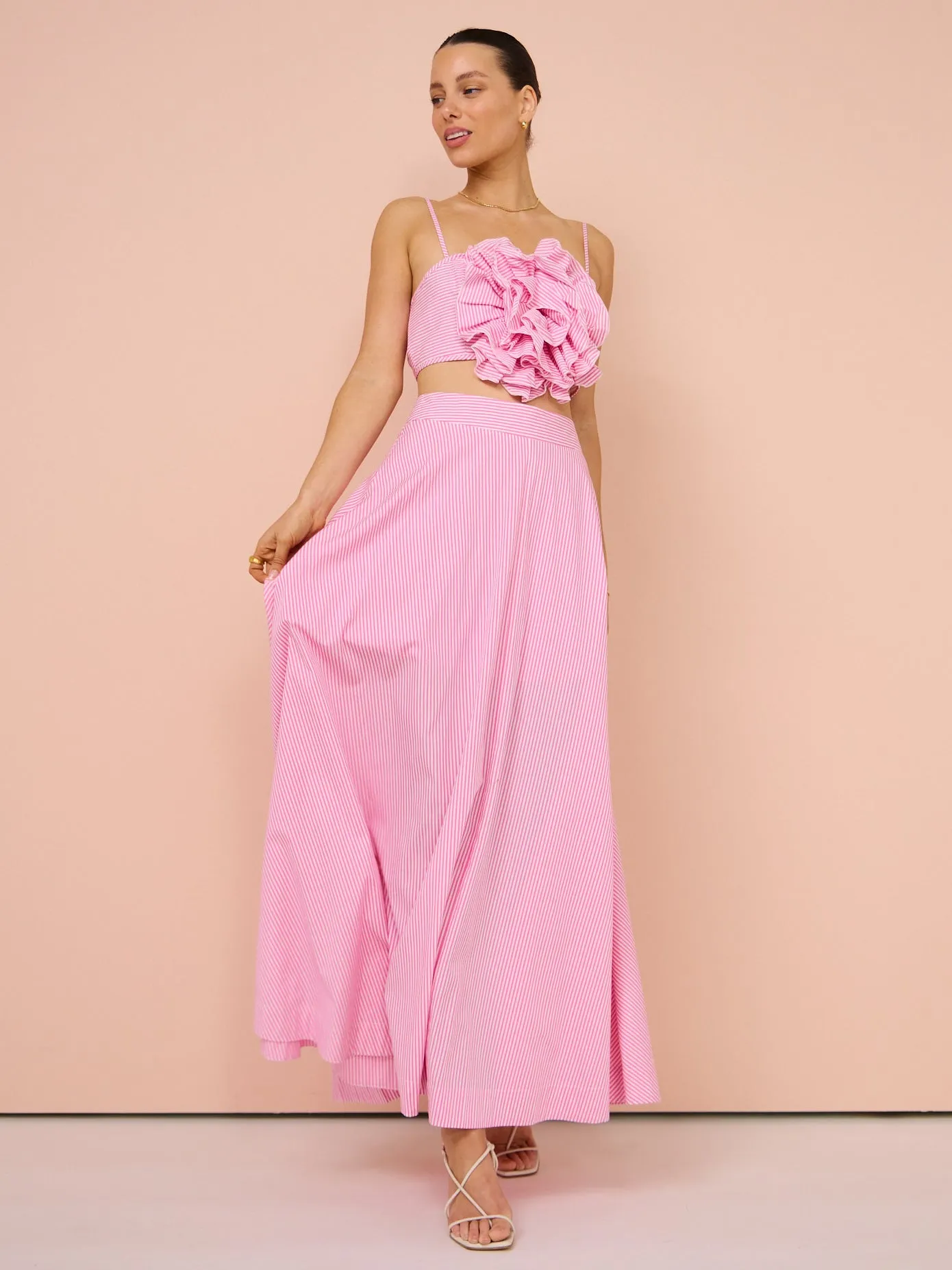 Aston Studio Eliza Flower Top in Fuschia Fine Stripe