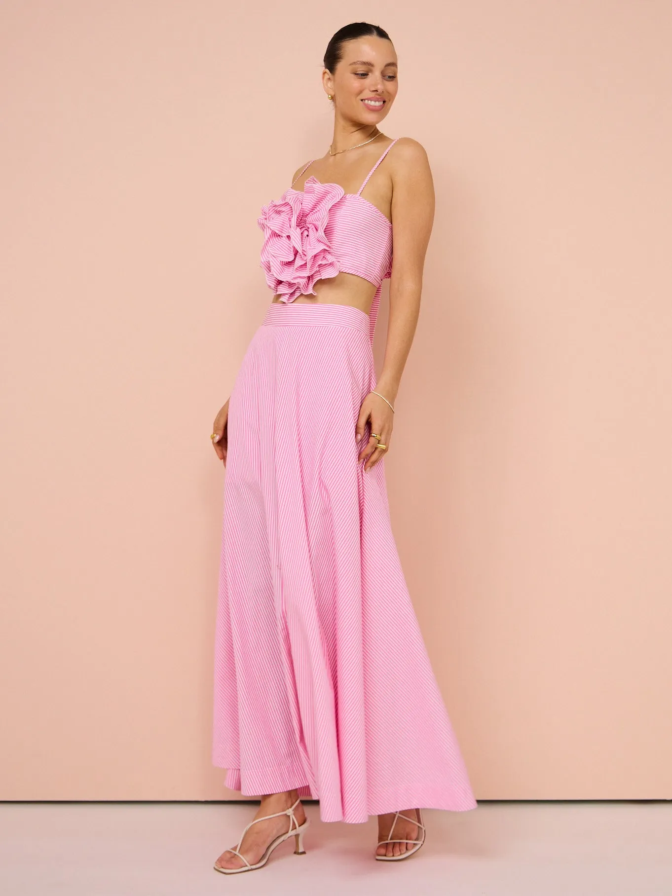 Aston Studio Eliza Flower Top in Fuschia Fine Stripe