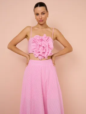 Aston Studio Eliza Flower Top in Fuschia Fine Stripe