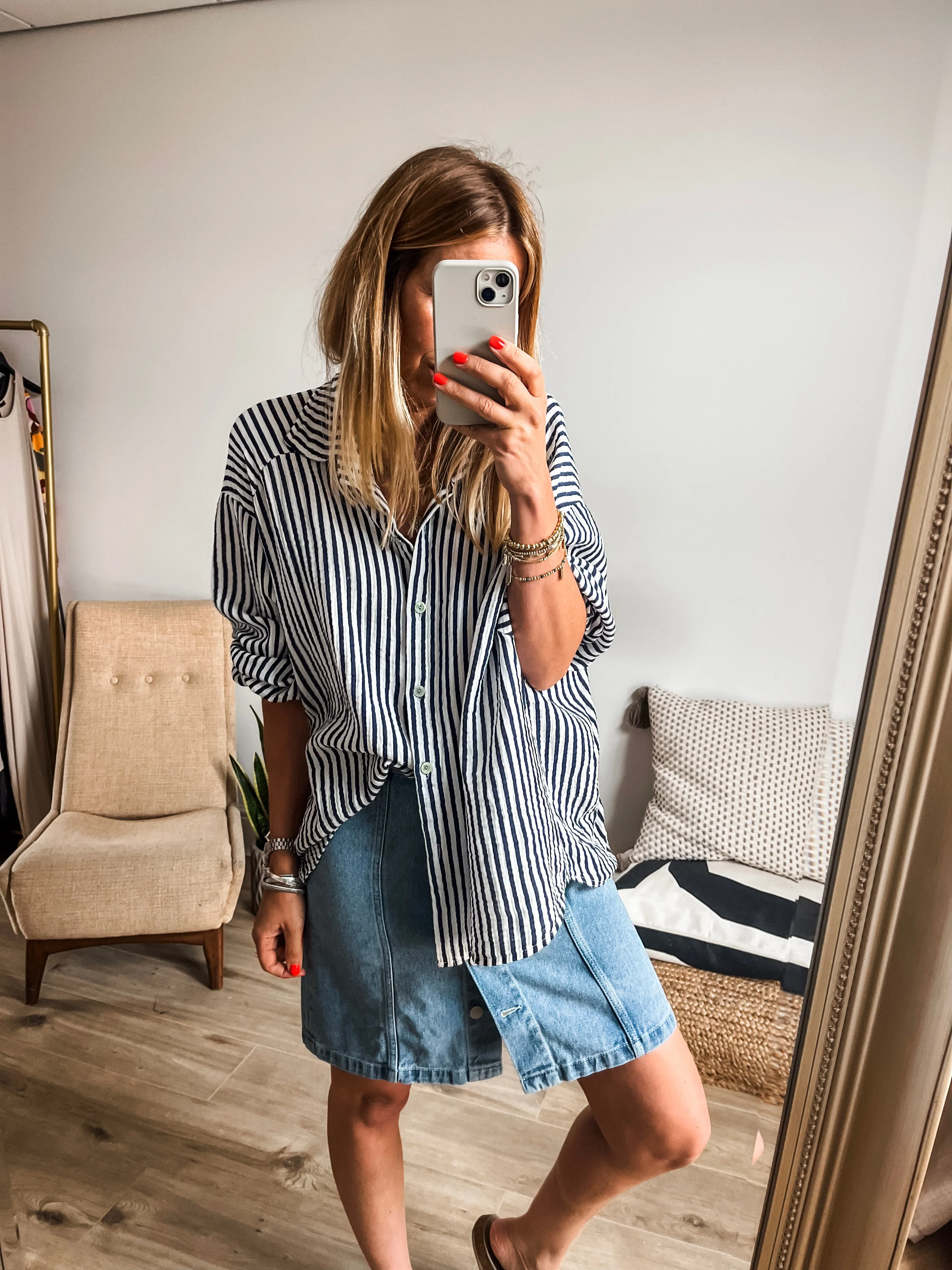 Balloon Sleeves Stripe Shirt