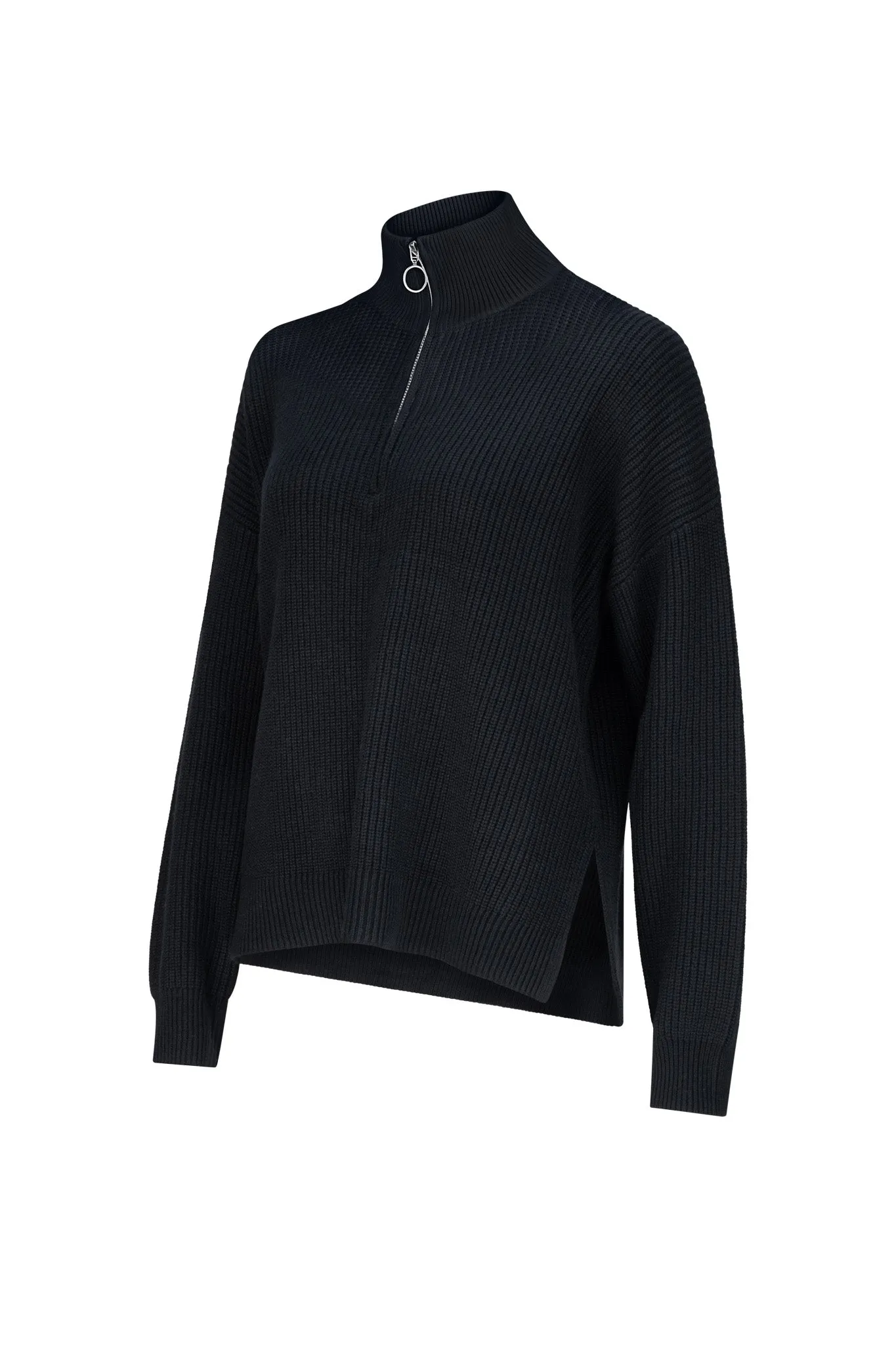 Black Half Zip Ribbed Pullover