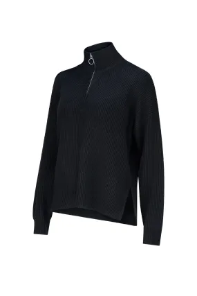 Black Half Zip Ribbed Pullover