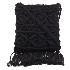 Black Macrame Crossbody Sling Bag