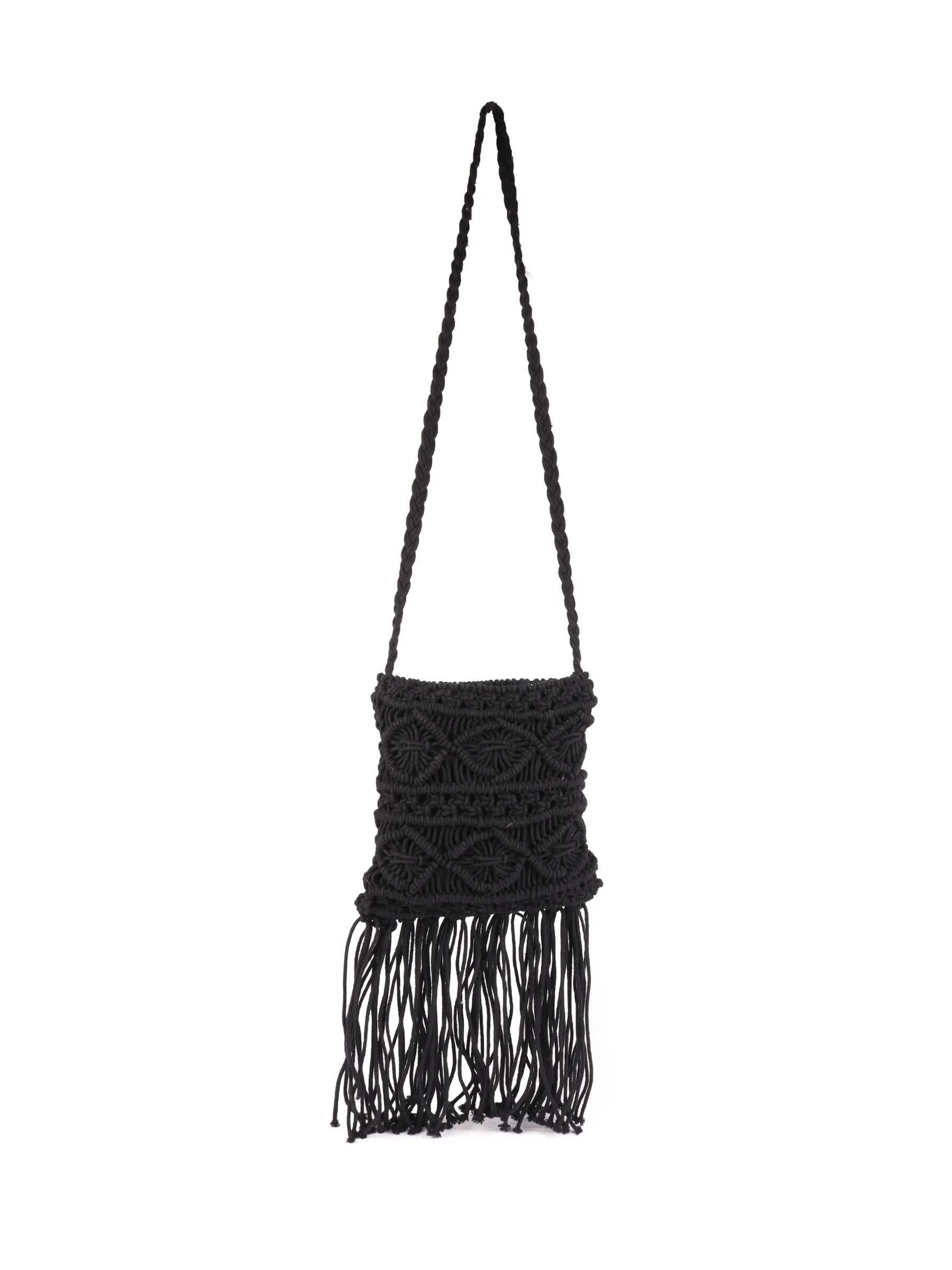 Black Macrame Crossbody Sling Bag