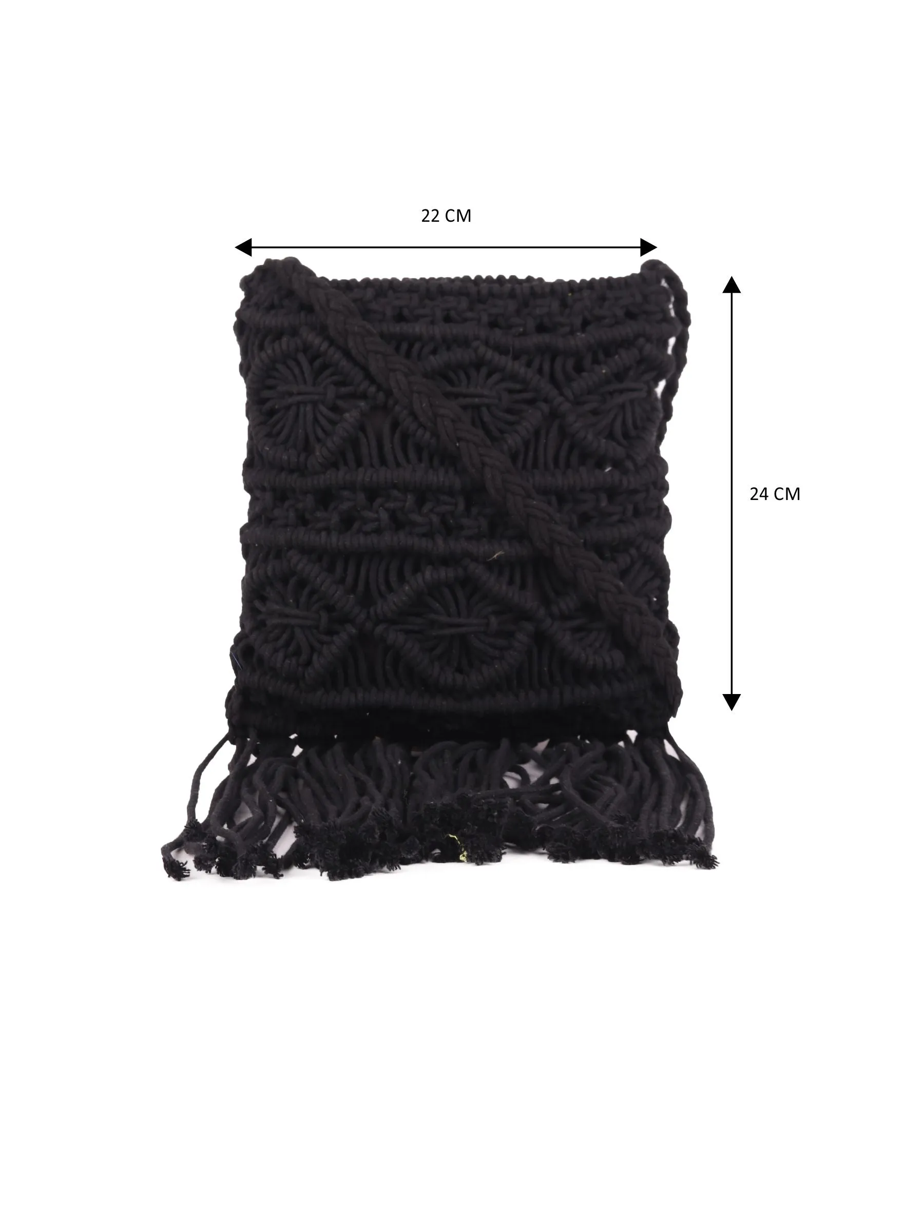 Black Macrame Crossbody Sling Bag