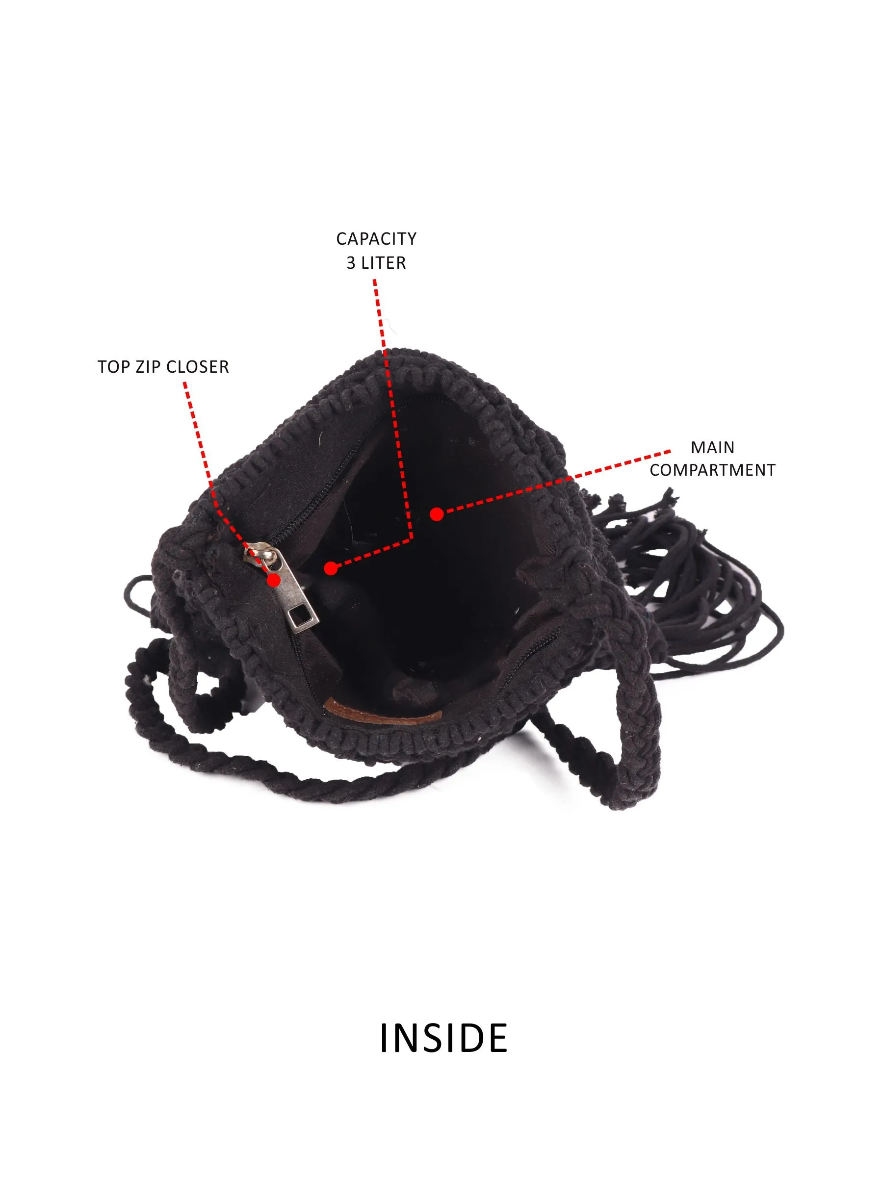 Black Macrame Crossbody Sling Bag