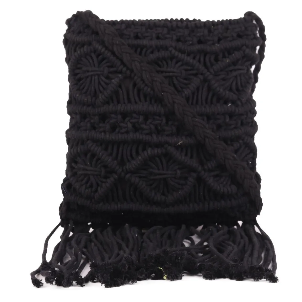 Black Macrame Crossbody Sling Bag