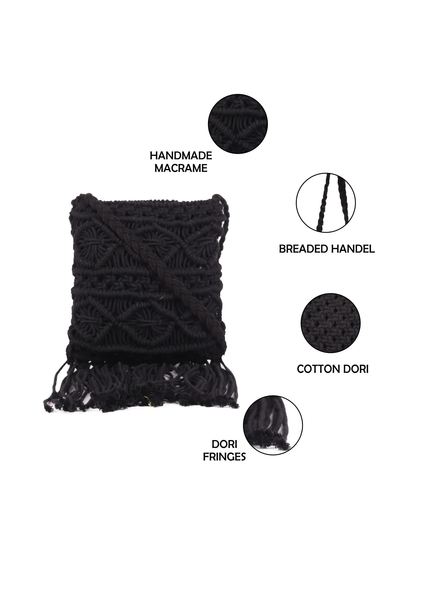 Black Macrame Crossbody Sling Bag
