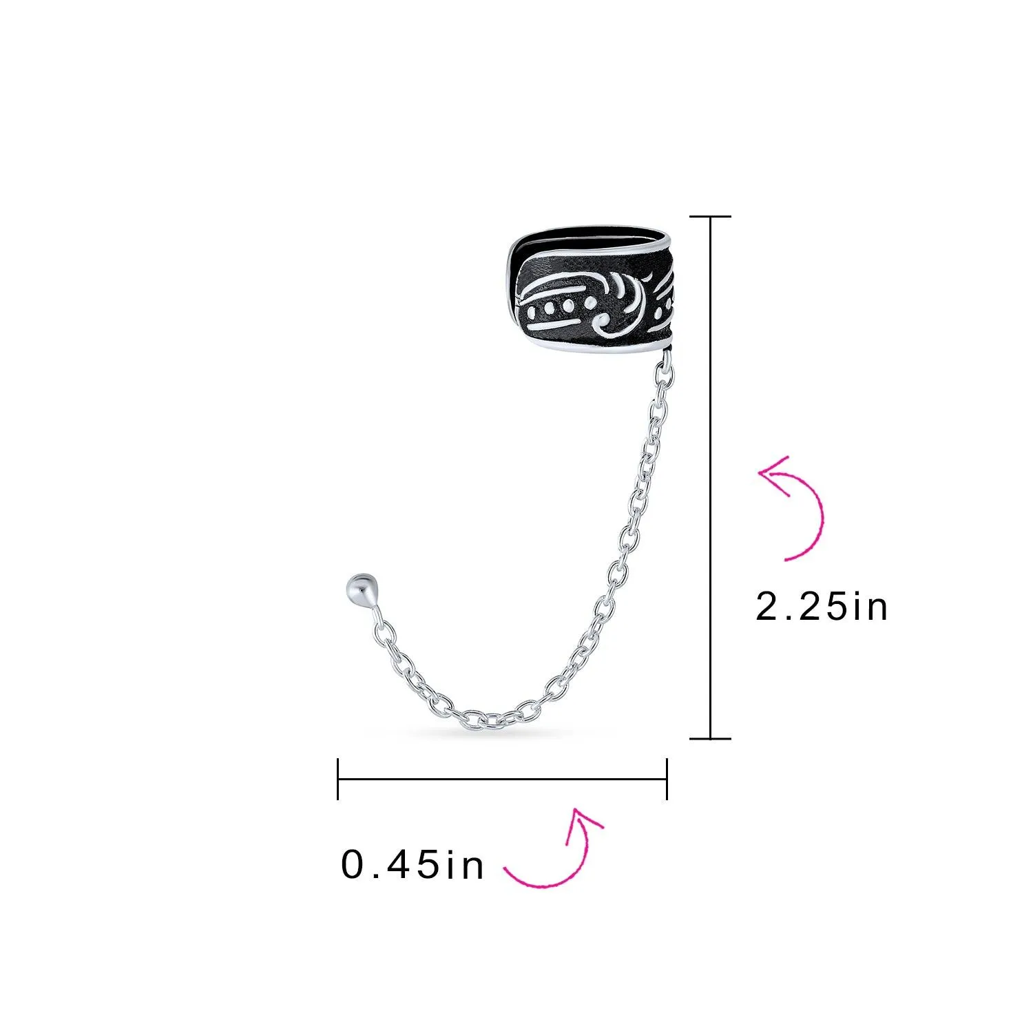 Boho Celtic Cartilage Ear Cuff Chain Stud Earrings 925 Sterling Silver