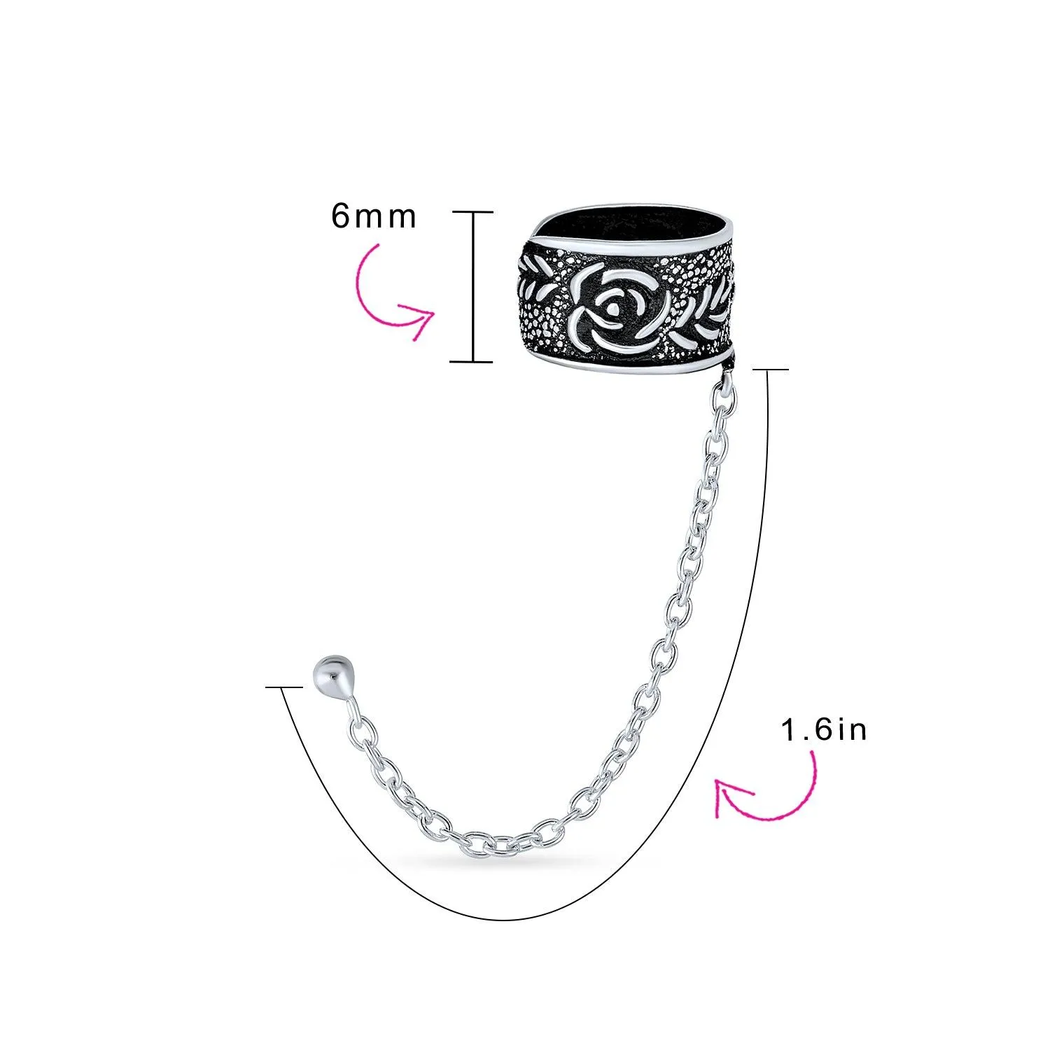 Boho Celtic Cartilage Ear Cuff Chain Stud Earrings 925 Sterling Silver