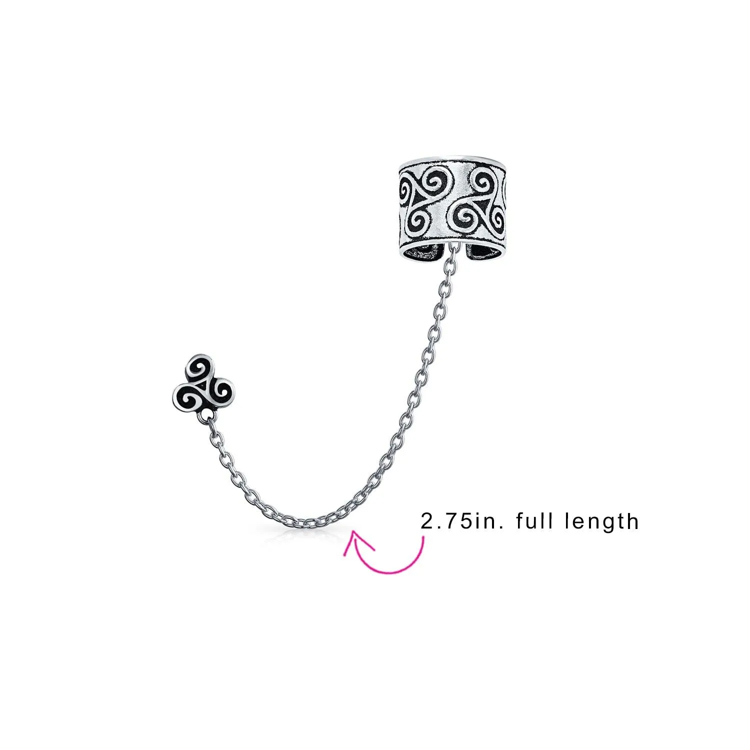Boho Celtic Cartilage Ear Cuff Chain Stud Earrings 925 Sterling Silver
