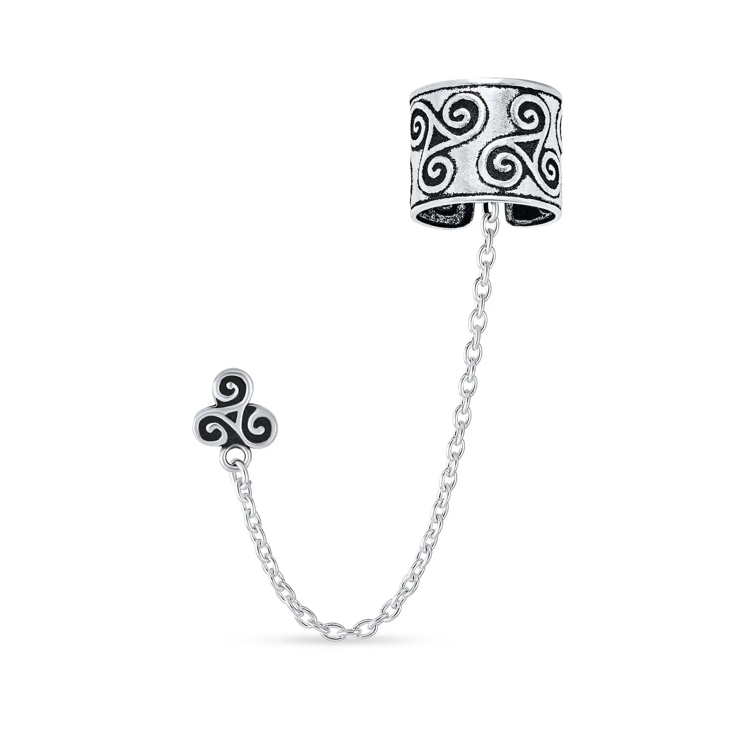 Boho Celtic Cartilage Ear Cuff Chain Stud Earrings 925 Sterling Silver