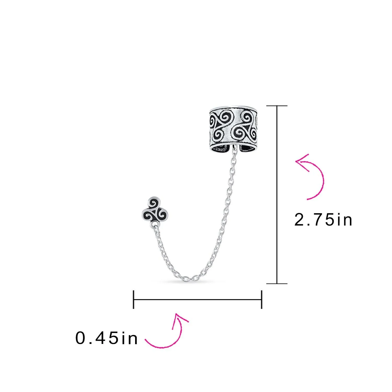 Boho Celtic Cartilage Ear Cuff Chain Stud Earrings 925 Sterling Silver
