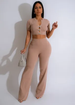 Bow Elegance Knit  Pant Set Nude