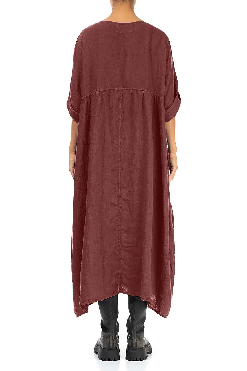 Buttoned Merlot Linen Dress