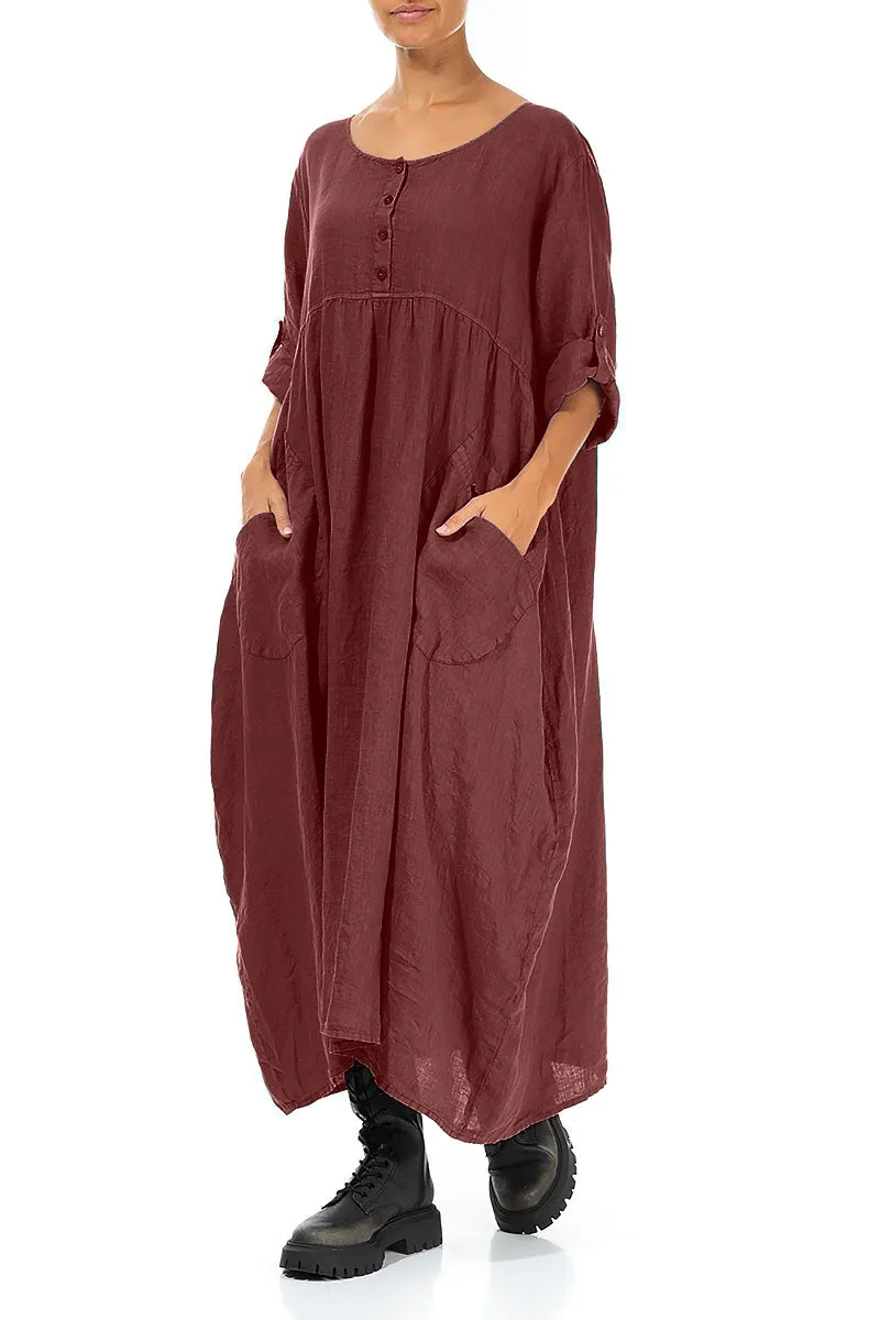 Buttoned Merlot Linen Dress