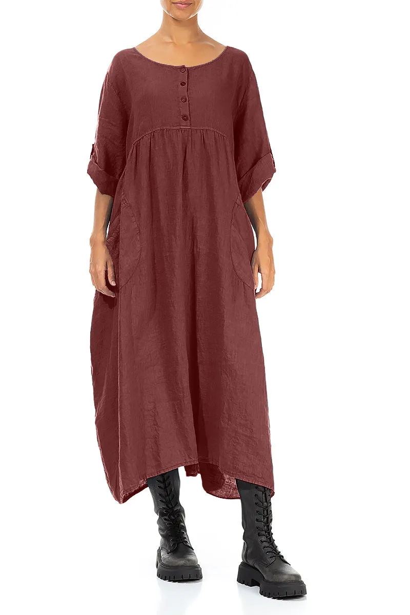Buttoned Merlot Linen Dress