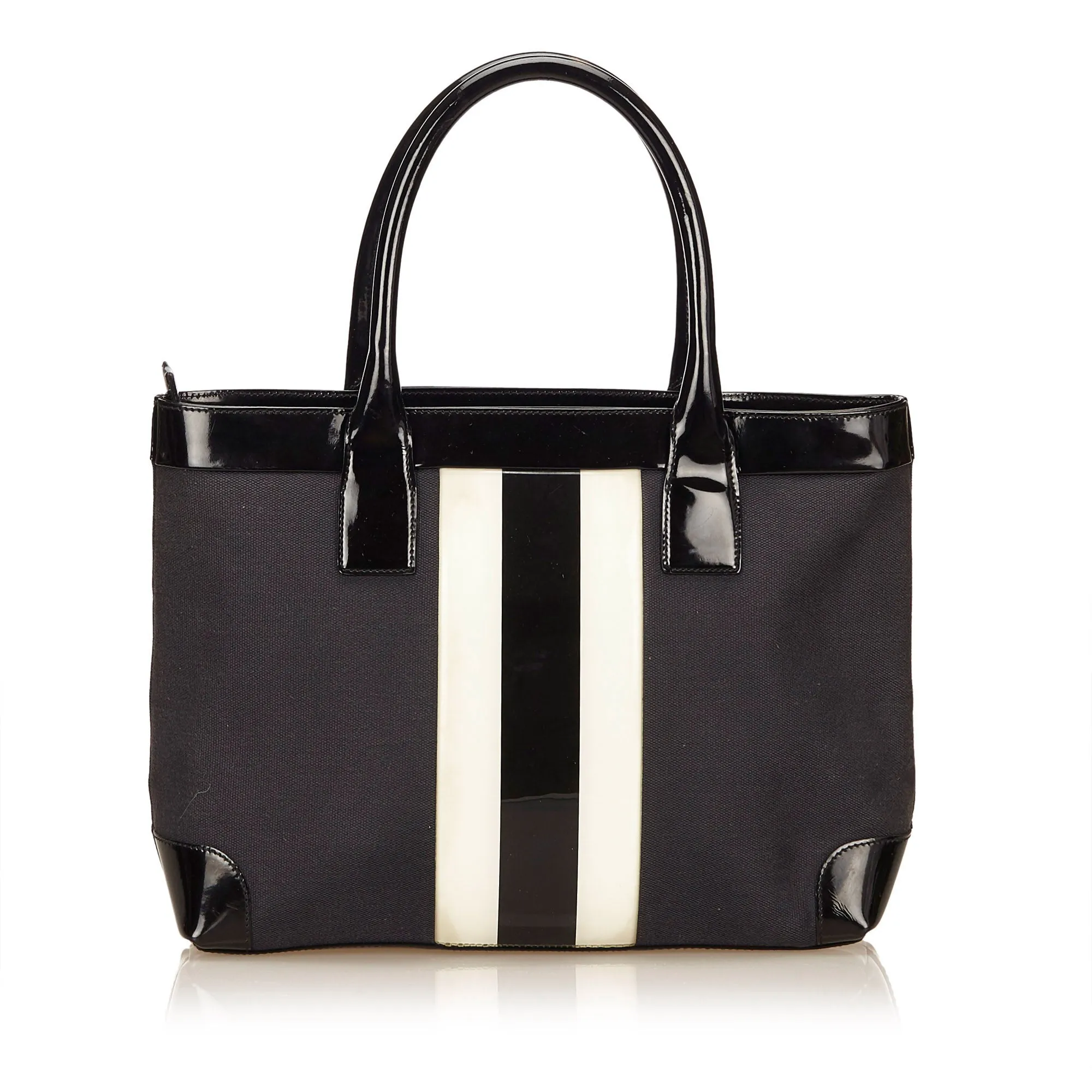 Canvas and Patent Leather Striped Tote Bag
