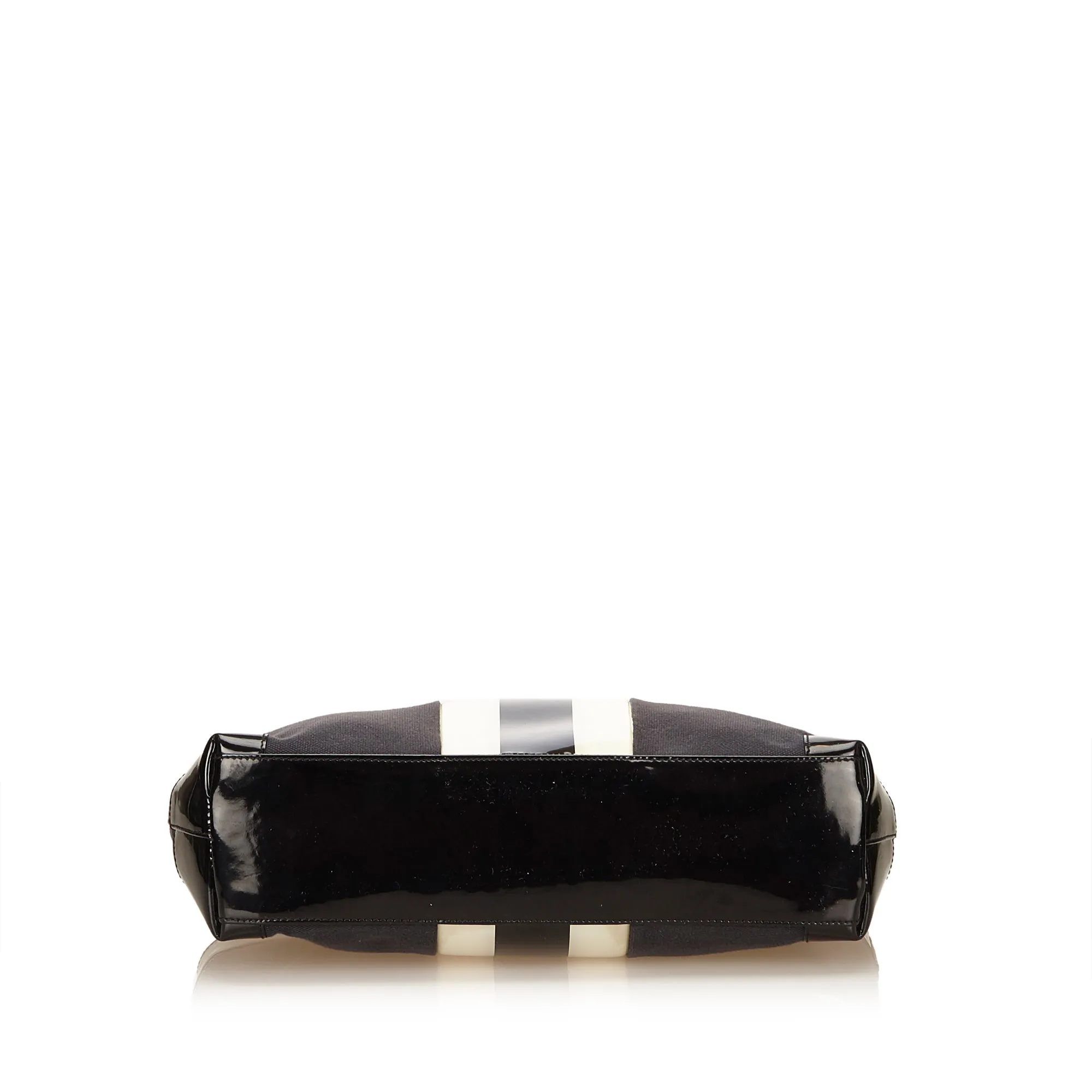 Canvas and Patent Leather Striped Tote Bag