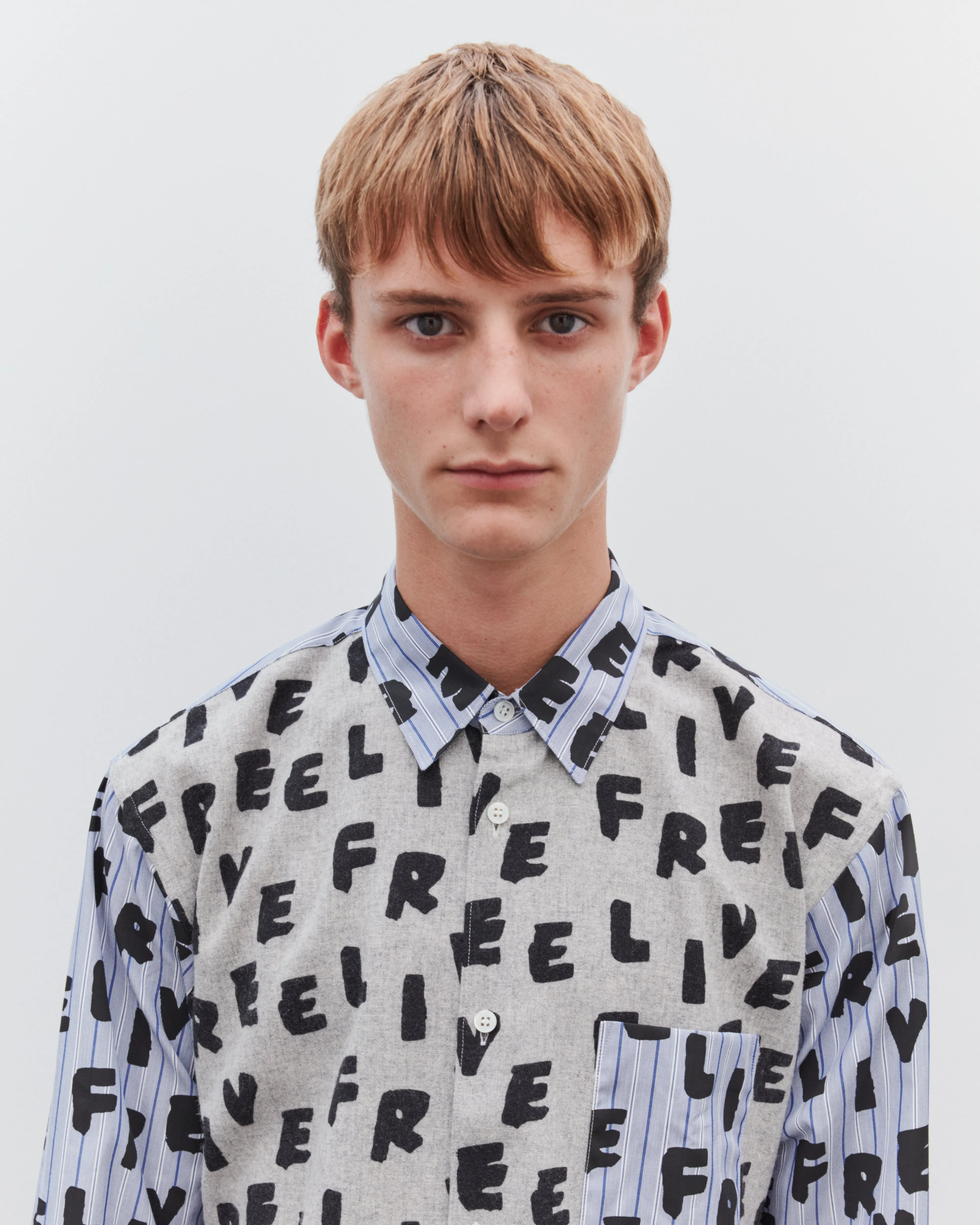 CDG Shirt - Men's Live Free Contrast Shirt - (Grey/Stripe)