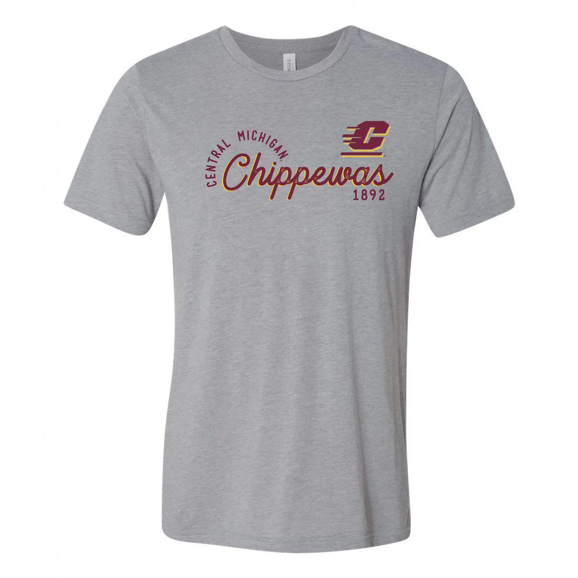 Central Michigan University Chippewas Sunshine Script Canvas Triblend Short Sleeve T Shirt - Athletic Grey