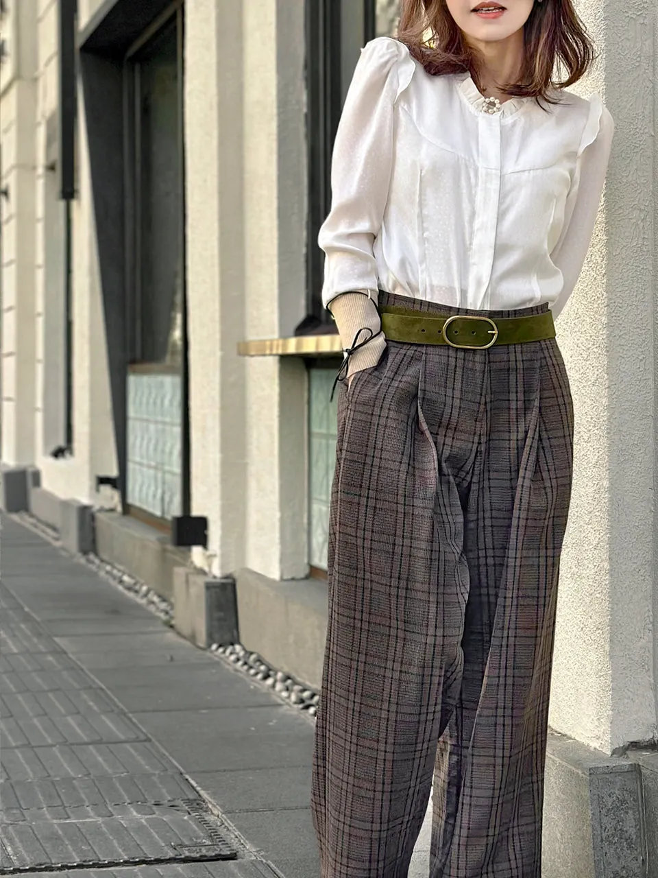 Classic Tartan Pleated Front Wide Leg Trousers