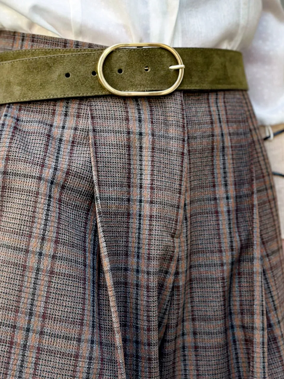 Classic Tartan Pleated Front Wide Leg Trousers
