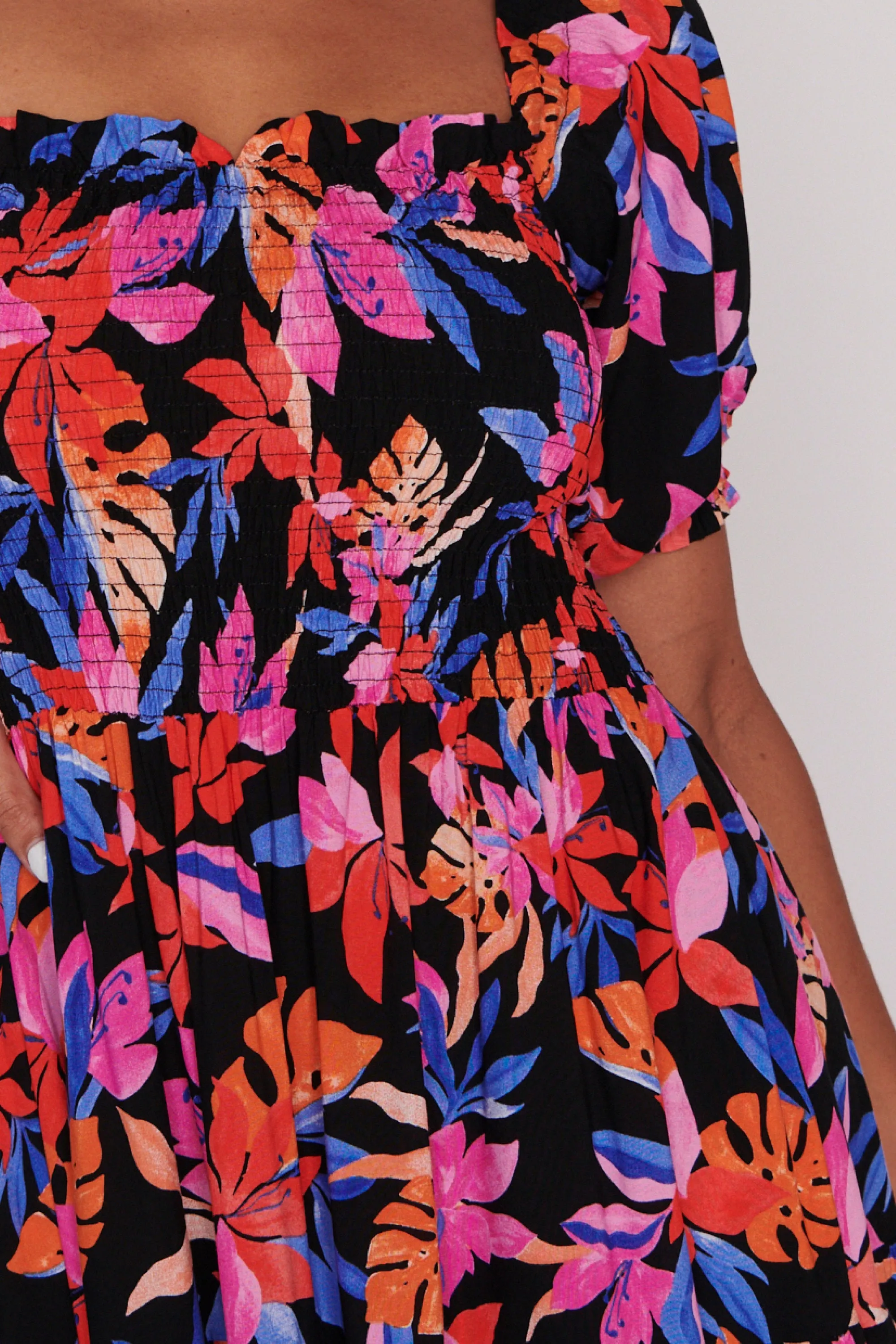Coco Tropical Crush Shirred Bodice Dress