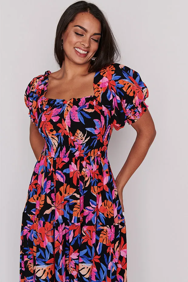 Coco Tropical Crush Shirred Bodice Dress