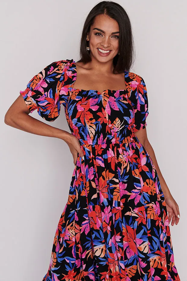 Coco Tropical Crush Shirred Bodice Dress