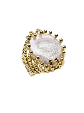 Coin Shaped Freshwater Pearl Open Ring KR001