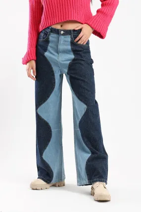 COLOR BLOCK JEANS - BLUE