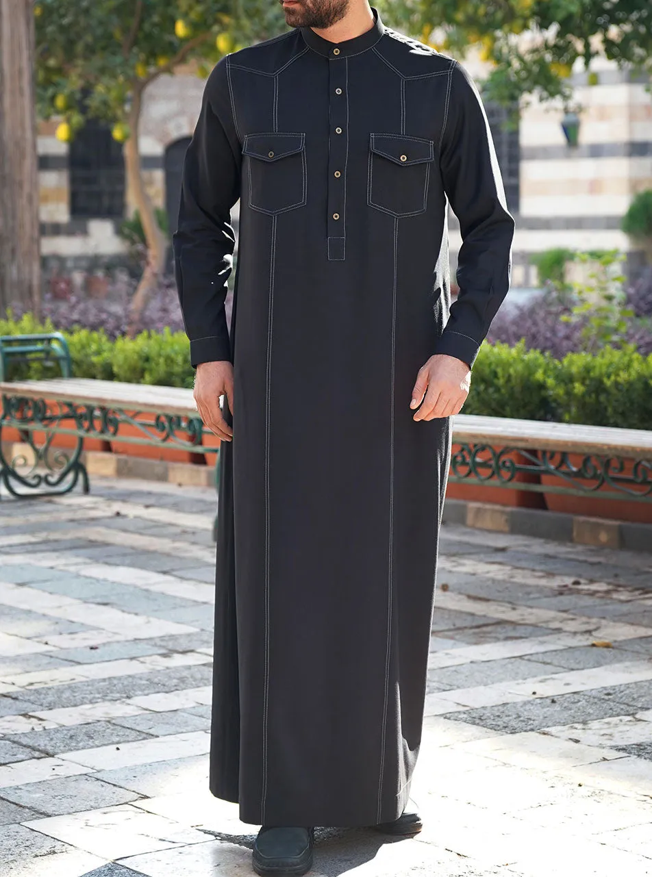 Contrast Stitched Shirt Thobe