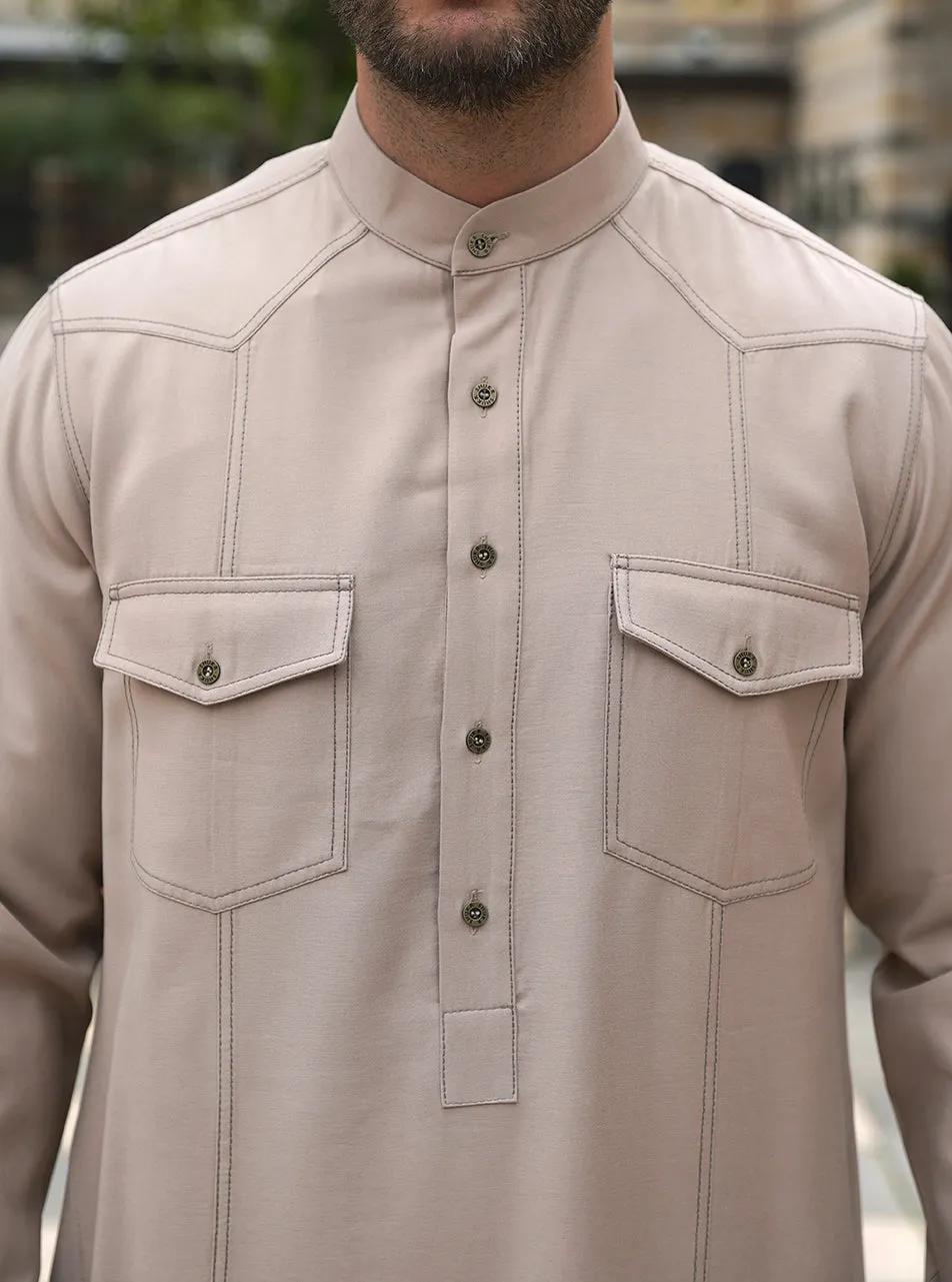 Contrast Stitched Shirt Thobe