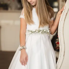First holy communion floral belt with pearls